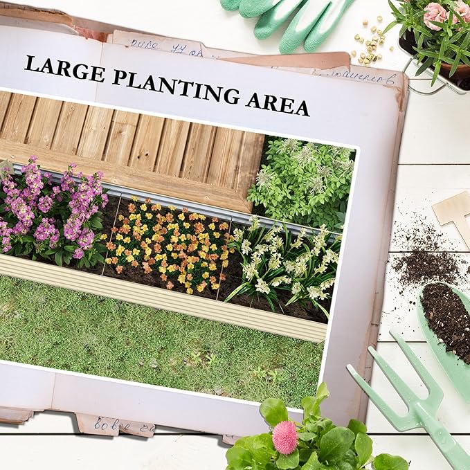 Outsunny 8 x 2 x 2ft Galvanized Raised Garden Bed Kit, Outdoor Metal Elevated Planter Box with Safety Edging, Large Raised Bed for Growing Flowers, Herbs and Vegetables, Cream White