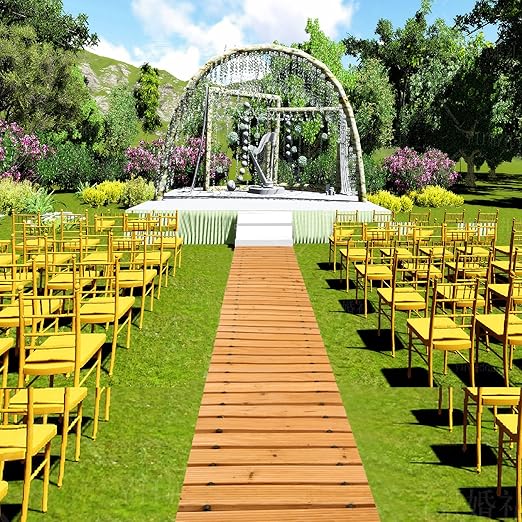 LINSHRY 8FT Wooden Garden Pathway, Outdoor Roll Out Garden Walkway, Weather-Resistant Decorative Garden Boardwalk Walkway Pavers for Patios, Backyard, Beach, Wedding Party Pathways
