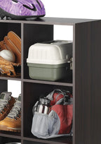 Whitmor 9 Cube Storage Organizer, 3 Tier Stackable Mdf Wood Bookcase, Open Storage Display Bookshelf, Storage Cabinet for Living Room, Bedroom, Home, Office, 35.5"L x 11.7"W x 35.5"H, Espresso