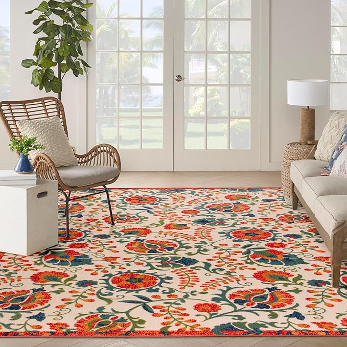 Nourison Home Aloha Red Multicolor 9' x 12' Area Rug - Easy Clean, Non Shedding, Bed Room, Living Room, Dining Room, Kitchen (9' x 12')