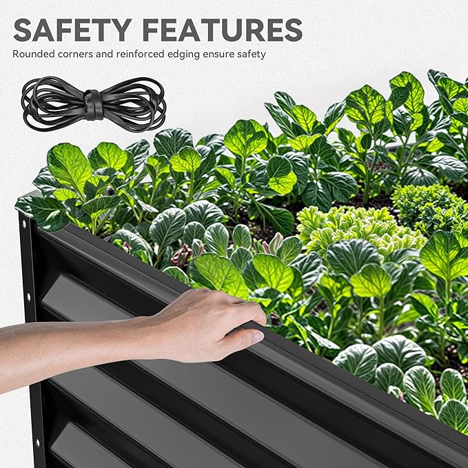 YITAHOME 96x48x18 in 2pcs Galvanized Raised Garden Bed Kit, Large Metal Planter Box with Gloves, Safety Rubber & Support Rod, Outdoor Flower Bed for Plants Vegetables, Black