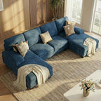 Homall Sectional U Shaped Sofa Couches for Living Room, Comfy Chenille 4 Seat Sofa Set with Removable Pillows, Lounge Chaise Upholstered Couch for for Apartment (Chenille, Light Blue)