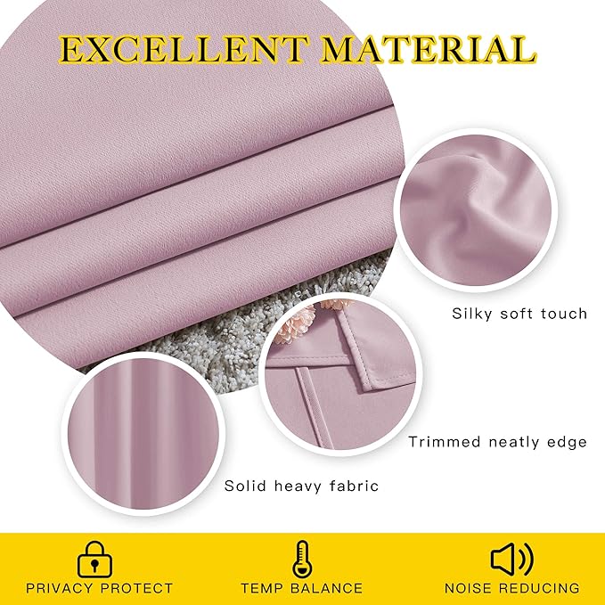 NICETOWN Kitchen Room Darkening Curtains and Drapes - Triple Weave Energy Saving Thermal Insulated Solid Grommet Room Darkening Panels for Patio (1 Pair, 46 inches by 72 Inch, Baby Pink)