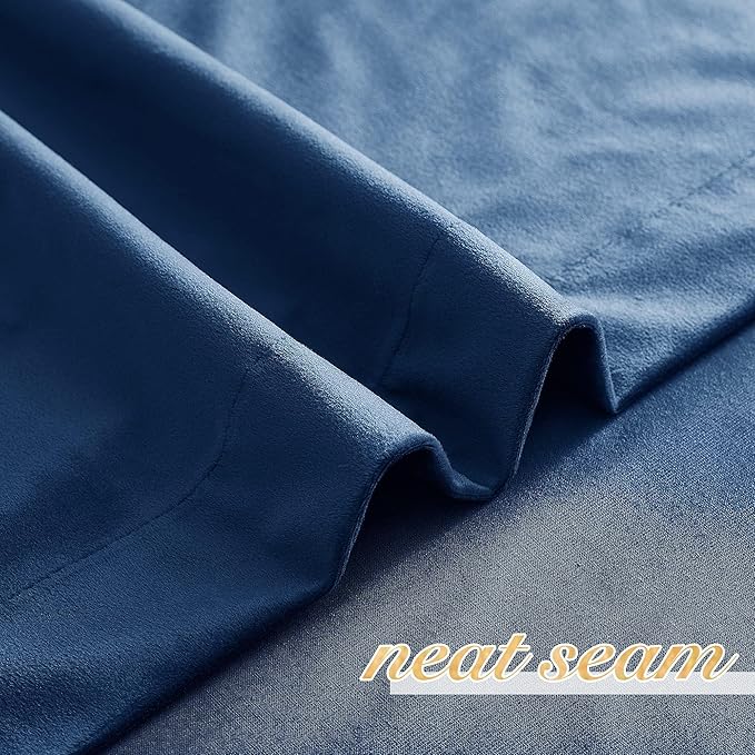 NICETOWN Navy Blue Velvet Curtains 84 inches for Bedroom, Sound Reducing Heavy-Duty Solid Rod Pocket Light Blocking Drapes/Panels for Living Room (2 Panels, 52 inches Wide Each Panel)