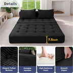 MAXYOYO Folding Sofa Couch, Convertible Floor Sleeper Couch with 2 Pillows, Tufted Floor Loveseat Couch Tufted Fold Out Chair Bed Comfy Sofa Lounge for Living Room Bedroom, Black