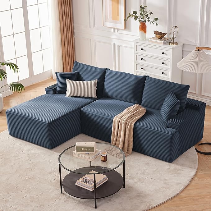 Cloud Sectional Couch, Boneless Sofa for Living Room, Modular Sectional Sofa with Deep Seat, Fluffy Comfy Couch with L-Shaped Chaise, No Assembly Required, Navy Blue