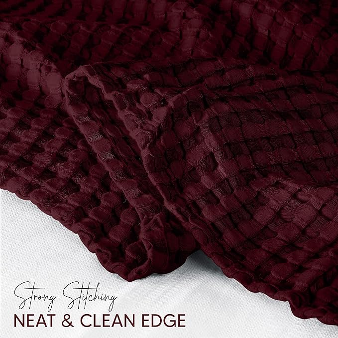 Utopia Bedding Burgundy 100% Cotton Waffle Blanket 300 GSM [Queen - 90x90 Inch] Soft Lightweight Breathable Bed Blanket for All Season
