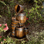 Alpine Corporation ZEN409S Outdoor Rustic 4-Tiered Barrels and Buckets Water Floor Fountain - Farmhouse Style, 24 Inch Tall, Brown