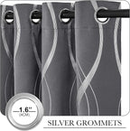 NICETOWN Bedroom Small Blackout Curtain Panels, Set of 2, 42 by 48 Inch,Grey, Window Treatment Thermal Insulated Solid Grommet Blackout Wave Line Foil Print Design Curtains for Kitchen, Cafe, Loft