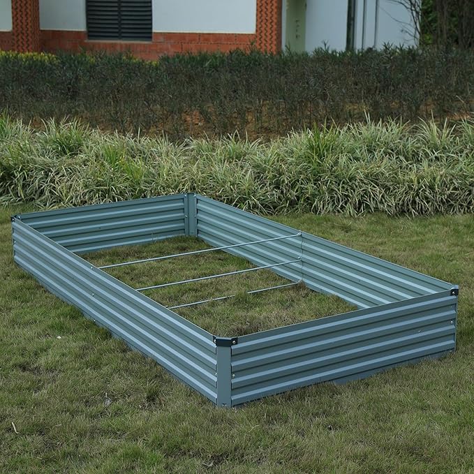 Galvanized Raised Garden Bed,Outdoor Planter Box Metal Patio Kit Planting Bed for Vegetables Flowers Herb,8x4x1ft(2 Pack),Grey