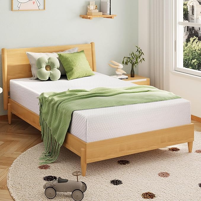 EGOHOME 6 Inch Twin Mattress for Kids, Memory Foam Mattress with Cooling Green Tea Gel, Relieve Pressure with Medium Firm Support, CertiPUR-US Certified, 75''L x 38''W, White