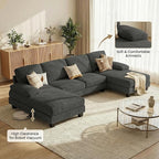 Homall Sectional U Shaped Sofa Couches for Living Room, Comfy Corduroy 4 Seat Sofa Set with Removable Pillows, Lounge Chaise Upholstered Couch for for Apartment (Corduroy, Dark Grey)