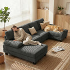 Homall Sectional U Shaped Sofa Couches for Living Room, Comfy Corduroy 4 Seat Sofa Set with Removable Pillows, Lounge Chaise Upholstered Couch for for Apartment (Corduroy, Dark Grey)