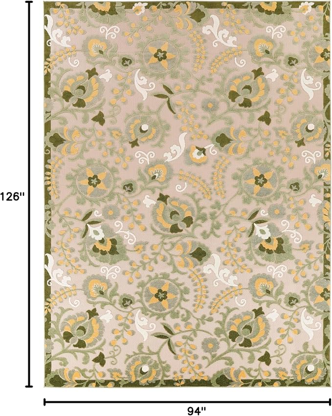 Nourison Home Aloha Ivory Green 7'10" x 10'6" Area Rug - Easy Clean, Non Shedding, Bed Room, Living Room, Dining Room, Kitchen (8' x 11')