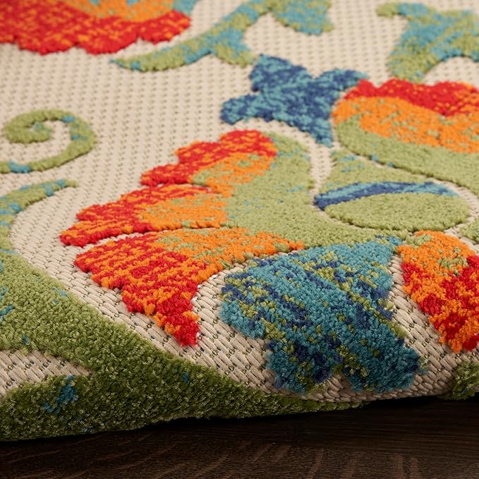 Nourison Home Aloha Red Multicolor 9' x 12' Area Rug - Easy Clean, Non Shedding, Bed Room, Living Room, Dining Room, Kitchen (9' x 12')