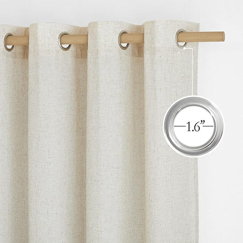 NICETOWN Linen Flax Semi Sheer Curtains 92" Length, Grommet Window Treatments Privacy Added with Light Penetration Vertical Drapes for Loft/Home Office, Natural, W55 x L92, 2 Panels