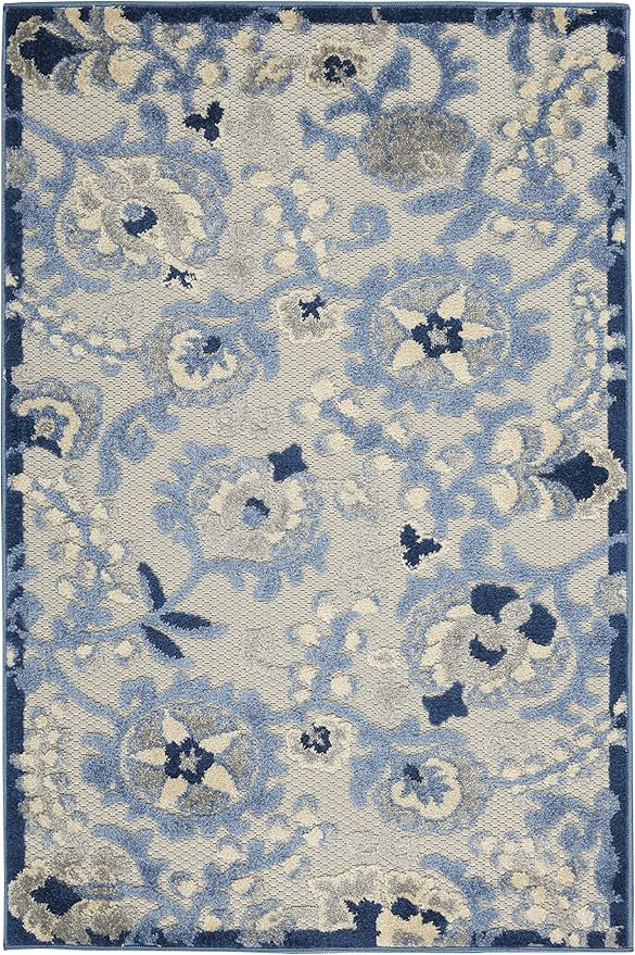 Nourison Home Aloha Blue Grey 3' x 5' Area Rug - Easy Clean, Non Shedding, Bed Room, Living Room, Dining Room, Kitchen (3' x 5')