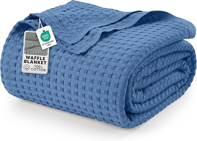 Utopia Bedding Wedgewood 100% Cotton Waffle Blanket 300 GSM [Queen - 90x90 Inch] Soft Lightweight Breathable Bed Blanket for All Season