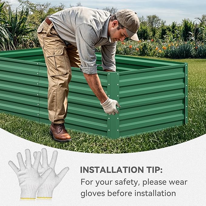 YITAHOME 72x36x24 in Galvanized Raised Garden Bed Kit, Large Metal Planter Box with Gloves & Support Rod, Outdoor Flower Bed for Plants Vegetables, Green