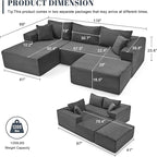 110” Cloud Sectional Couch, Modular Sectional Sofa with Deep Seat, Boneless Sofa for Living Room, Fluffy Comfy U-Shaped Couch with Left Facing Chaise, No Assembly Required, Grey