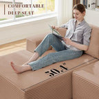 110” Cloud Sectional Couch, Modular Sectional Sofa for Living Room, Boneless Sofa with Deep Seat, Comfy Fluffy Couch with L-Shaped Chaise, No Assembly Required (Left-Facing Chaise, Camel)