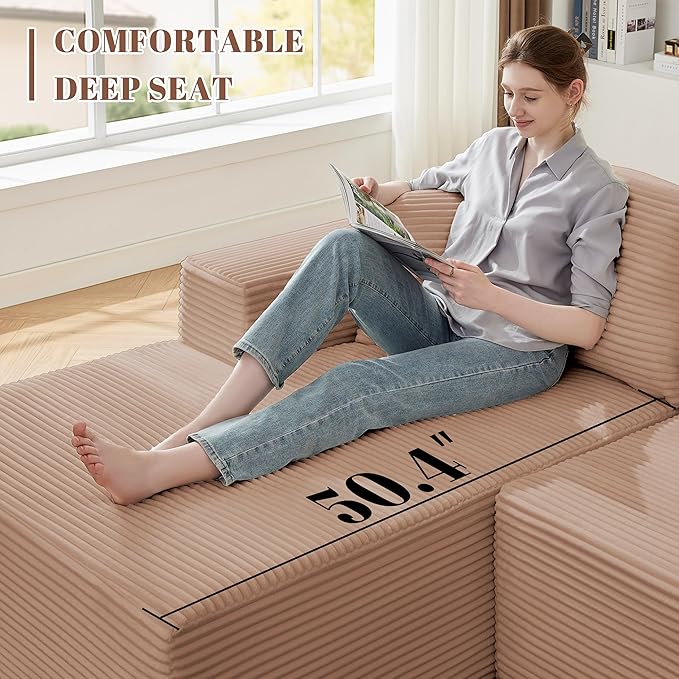 110” Cloud Sectional Couch, Modular Sectional Sofa for Living Room, Boneless Sofa with Deep Seat, Comfy Fluffy Couch with L-Shaped Chaise, No Assembly Required (Left-Facing Chaise, Camel)