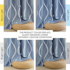 NICETOWN Vintage Blue Foil Print 90 inch Long Curtains for Elegant Home Decoration, Wave Silver Line Design Drapes Light Filtering, W52 x L90, 2 Panels