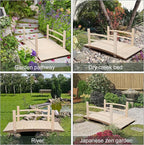 VINGLI 4 ft Garden Bridge, Arch Walkway Wooden Bridge with Safety Rails Natural Finished, Decorative Landscaping Footbridge for Koi Pond, Dry Creek Bed, Garden Pathway or Japanese Zen Decor