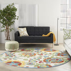 Nourison Home Aloha Ivory Multicolor 7'10" x Round Area Rug - Easy Clean, Non Shedding, Bed Room, Living Room, Dining Room, Kitchen (8' x Round)