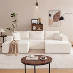 110” Cloud Sectional Couch, Boneless Sofa for Living Room, Modular Sectional Sofa with Deep Seat, Comfy Fluffy U-Shaped Couch with Right-Facing Chaise, No Assembly Required, Beige