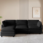 ROWHY 112'' Modular Sectional Cloud Couch with Movable Ottoman, 4 Seat Modern Chenille Sofa with 2 Throw Pillows, Deep Seat L Shaped Couch for Living Room Bedroom Apartment, Black | Arrange Freedom, Pet-Friendly Fabric, Sturdy Frame, Ultimate Comfort, ...