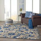 Nourison Home Aloha Natural Blue 7' x 10' Area Rug - Easy Clean, Non Shedding, Bed Room, Living Room, Dining Room, Kitchen (7' x 10')