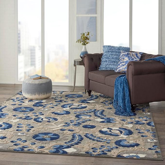 Nourison Home Aloha Natural Blue 7' x 10' Area Rug - Easy Clean, Non Shedding, Bed Room, Living Room, Dining Room, Kitchen (7' x 10')