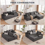 Cloud Sectional Sofa, Boneless Couch for Living Room, Modular Sectional Sofa with Deep Seat, Fluffy L-Shaped Comfy Couch with Right-Facing Chaise, No Assembly Required, Grey
