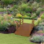 VINGLI Garden Bridge, Classic Wooden Bridge with Safety Rails, Decorative Arhced Footbridge for Patio Pond, Creek, Pathway(Brown, 5 ft)