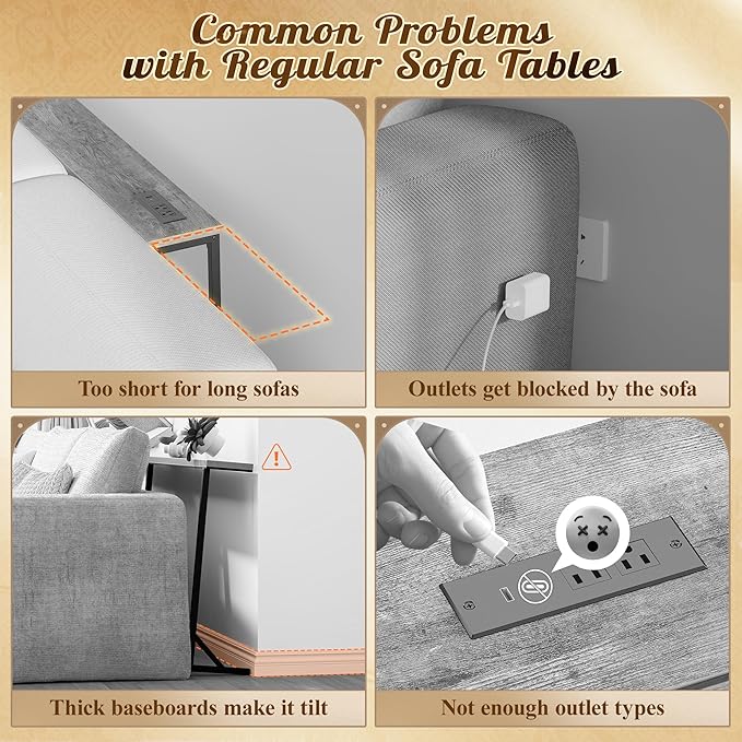Huuger 157.5 Inch Sofa Table with Power Outlets and USB-C Ports, 5.9 Inch Narrow Entryway Table, Behind Couch Table with Storage, Extra-Long Console Table, Living Room, Rusitc Brown