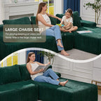 Modular Sectional Sofa Couches L-Shape Couch 3 Seat Modular Sofa Memory Foam Sectional Couches for Living Room, Cloud Couch with Oversized Chaise (Green Stripe, 108" Right Facing Chaise)