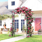 Outsunny Garden Arch, 7.5ft PE-Coated Steel Garden Arch Trellis for Climbing Plants, Arbour Archway with Extended Top for Wedding Ceremony Garden Backyard Lawn Patio, Black