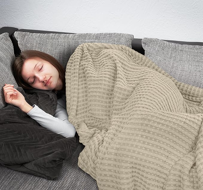 Utopia Bedding Khaki 100% Cotton Waffle Blanket 300 GSM [Twin - 90x72 Inch] Soft Lightweight Breathable Bed Blanket for All Season
