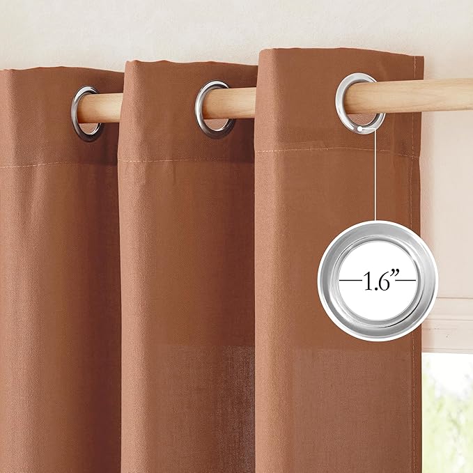 NICETOWN Caramel Linen Curtains for Kitchen, Thick Flax Small Window Treatments Semi Sheer Privacy Assured with Light Through for Cafe/Bathroom, W55 x L92, 2 Panels