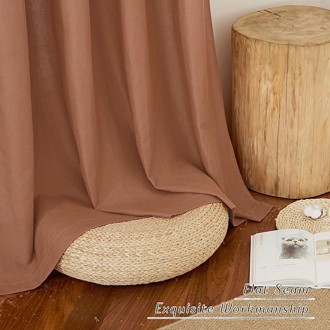 NICETOWN Caramel Linen Curtains for Kitchen, Thick Flax Small Window Treatments Semi Sheer Privacy Assured with Light Through for Cafe/Bathroom, W34 x L80, 2 Panels