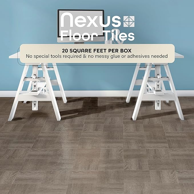 Nexus Self Adhesive 12-Inch Vinyl Floor Tiles, 20 Tiles - 12" x 12", Charcoal Grey Wood Pattern - Peel & Stick, DIY Flooring for Kitchen, Dining Room, Bedrooms & Bathrooms by Achim Home Decor