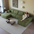 136" Sectional Couches for Living Room Cloud Couch Sofa with L-Shape Upholstered Boneless Couchs Modern Modular Sectional Couch with Chaise (Green, 136" Left Facing Chaise+3Seaters+Ottoman)