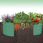 GarveeLife 2-Pack Galvanized Raised Garden Bed – Rust-Resistant Petal-Shaped Outdoor Planter Box with Open Base for Herbs, Veggies & Flowers, Ground-Connected Design for Deep Root Growth,Green