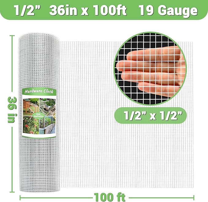HITTITE Hardware Cloth 1/2 inch 36in x 100 ft, Hot-dip Galvanized After Welding Chicken Wire Mesh, 19 Gauge Welded Chicken Wire Fencing for Chicken Coop and Home Improvement Projects