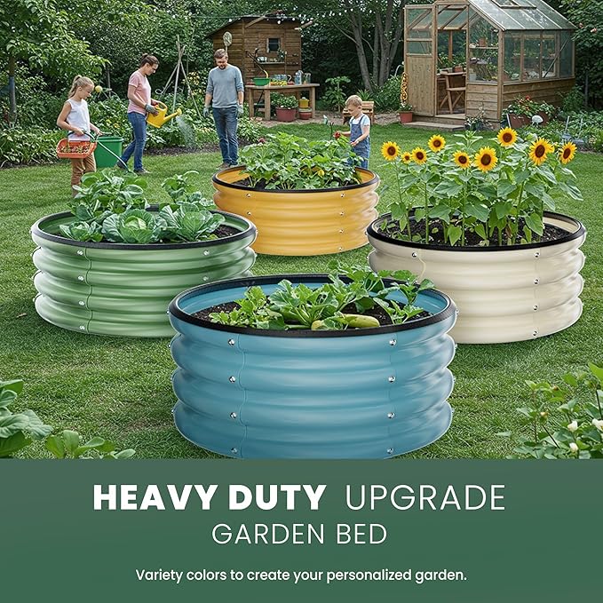 Round Galvanized Raised Garden Bed Kit, 2 Pcs 2 x 2 x 1ft Jett Black Galvanized Garden Boxes, Outdoor for Vegetables