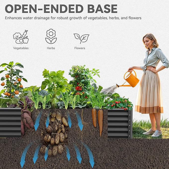 YITAHOME 96x48x18 in 2pcs Galvanized Raised Garden Bed Kit, Large Metal Planter Box with Gloves, Safety Rubber & Support Rod, Outdoor Flower Bed for Plants Vegetables, Black