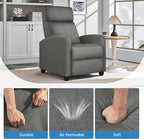 Yaheetech Fabric Recliner Chair Sofa Ergonomic Adjustable Single Sofa with Thicker Seat Cushion Modern Home Theater Seating for Living Room Matte Grey