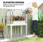 Outsunny Raised Garden Bed with Flip-Up Greenhouse Cover, Metal Elevated Garden Bed with Legs and Drainage Hole, Outdoor Raised Planter Box for Vegetables Herbs Flowers, 39.4" x 19.3" x 53.5", White