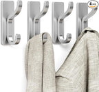 pickpiff Adhesive Wall Coat Hooks - Heavy Duty Stick-On Door Hanger, Metal Hook for Hanging Towel,Purse, Robe, Backpack, Jacket, Clothes - for Bathroom,Dorm, Closet, Kitchen - Silver, 4 Pack